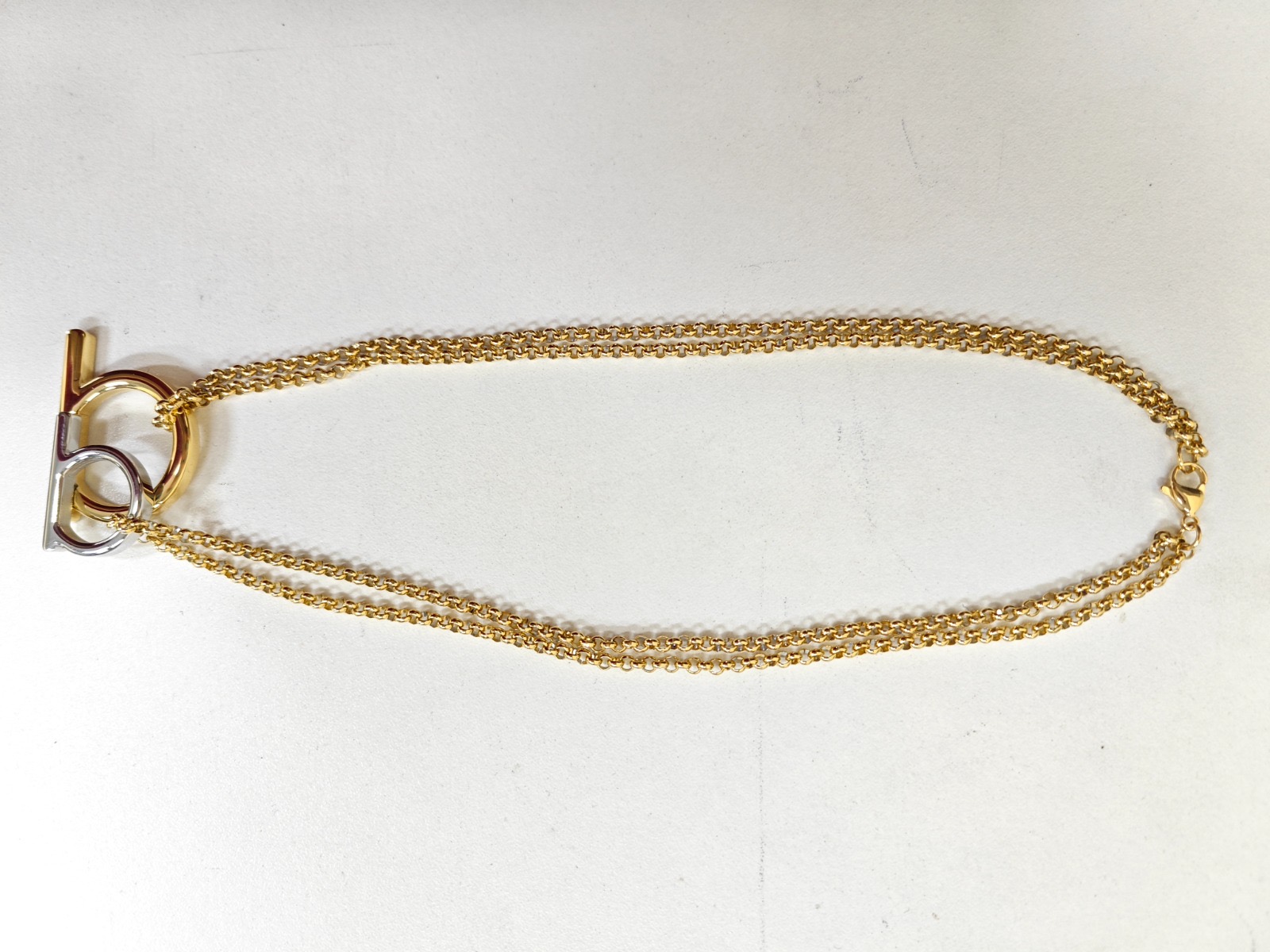 Stainless steel pendant with chain in yellow and white gold vermeil-0
