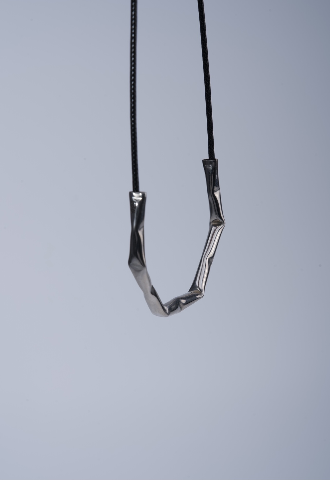 24K white gold vermeil necklace in 925 silver with black silk cord-0