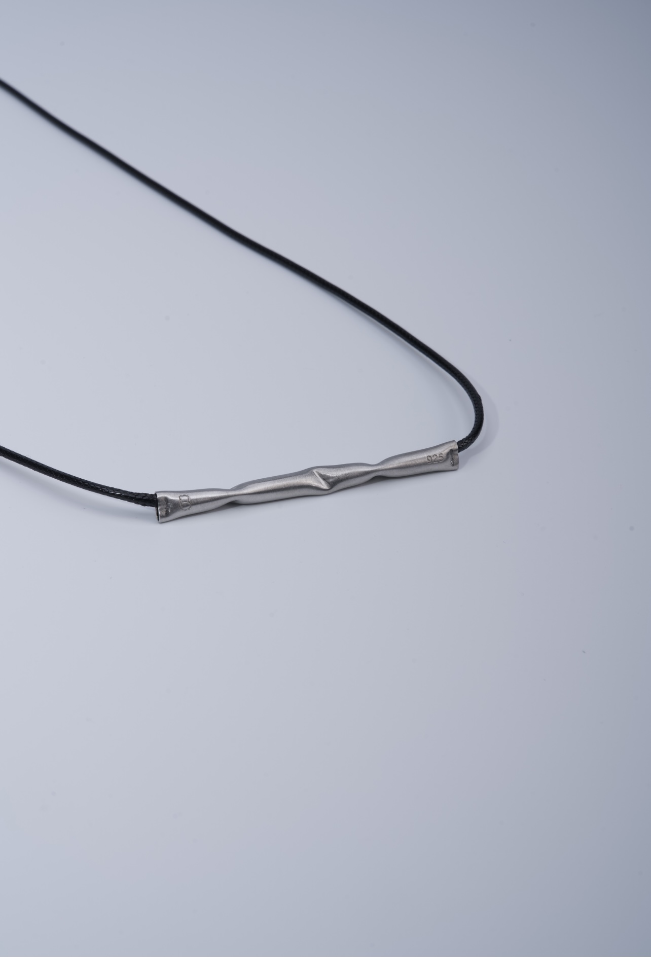 24K white gold vermeil necklace in 925 silver with black silk cord