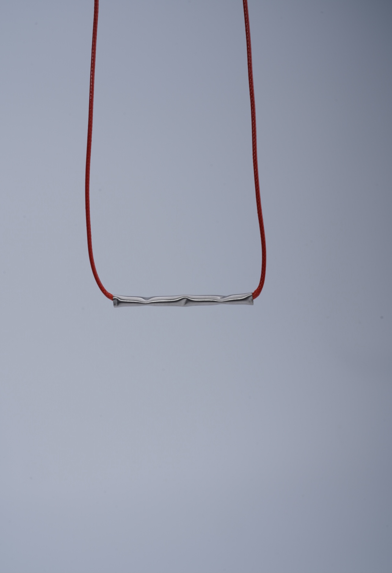 24K white gold vermeil necklace in 925 silver with red silk cord
