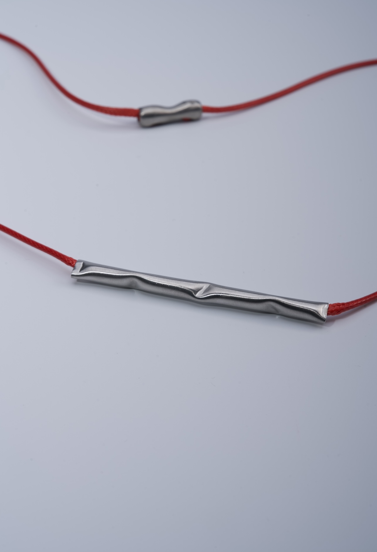 24K white gold vermeil necklace in 925 silver with red silk cord-1